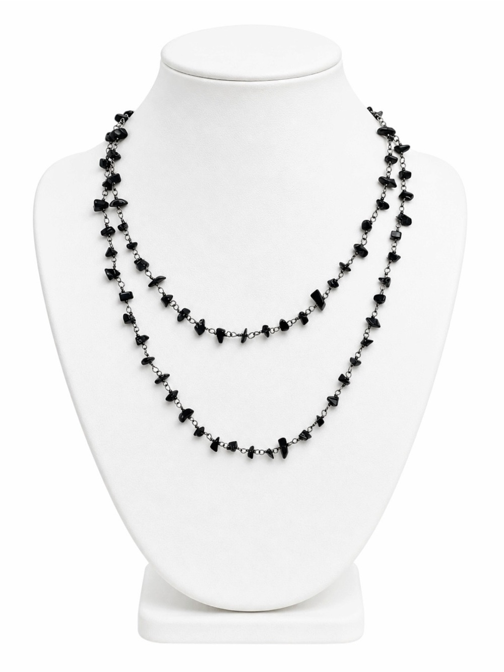 Vintage 90s Black Stone Chip Long Layering Necklace Minimalist